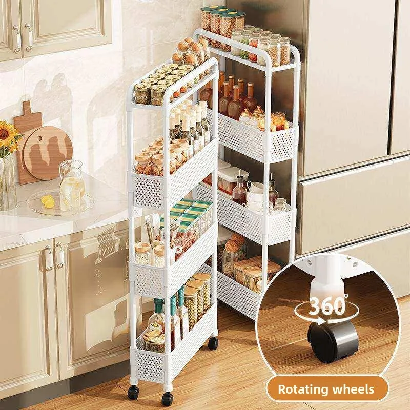 Kitchen Multi-layer Floor-standing Shelf Refrigerator Side Pull-out Cabinet Small Cart Storage Rack  Filler Organizer