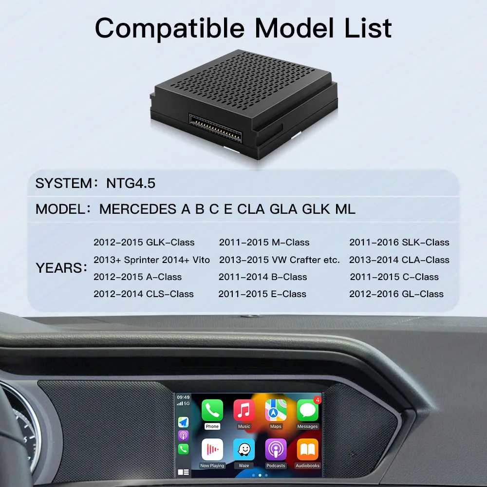 Upgrade Wireless Carplay Suitable For Mercedes Benz A B C E CLA GLA GLK ML Sprinter NTG4.5 Becker Module Android Auto Navigation