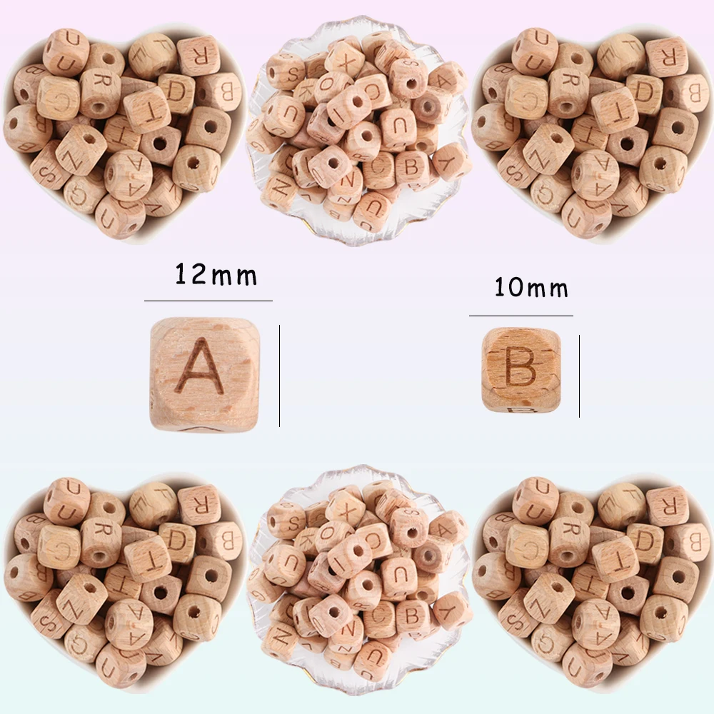 15-30pcs 10/12mm Square Beech Wood Letter Beads For Jewelry Making DIY Keychain Necklace Bracelet Earrings Accessories