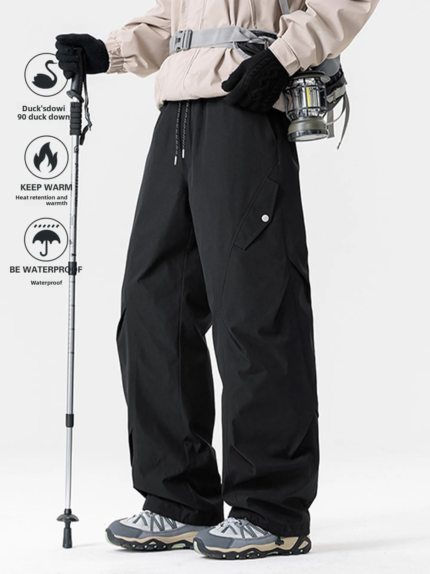 

90 Du down Ski Pants Men's Outdoor Workwear Winter Ultra Cold Resistant Windproof Straight Leg Work Trousers Casual Faion