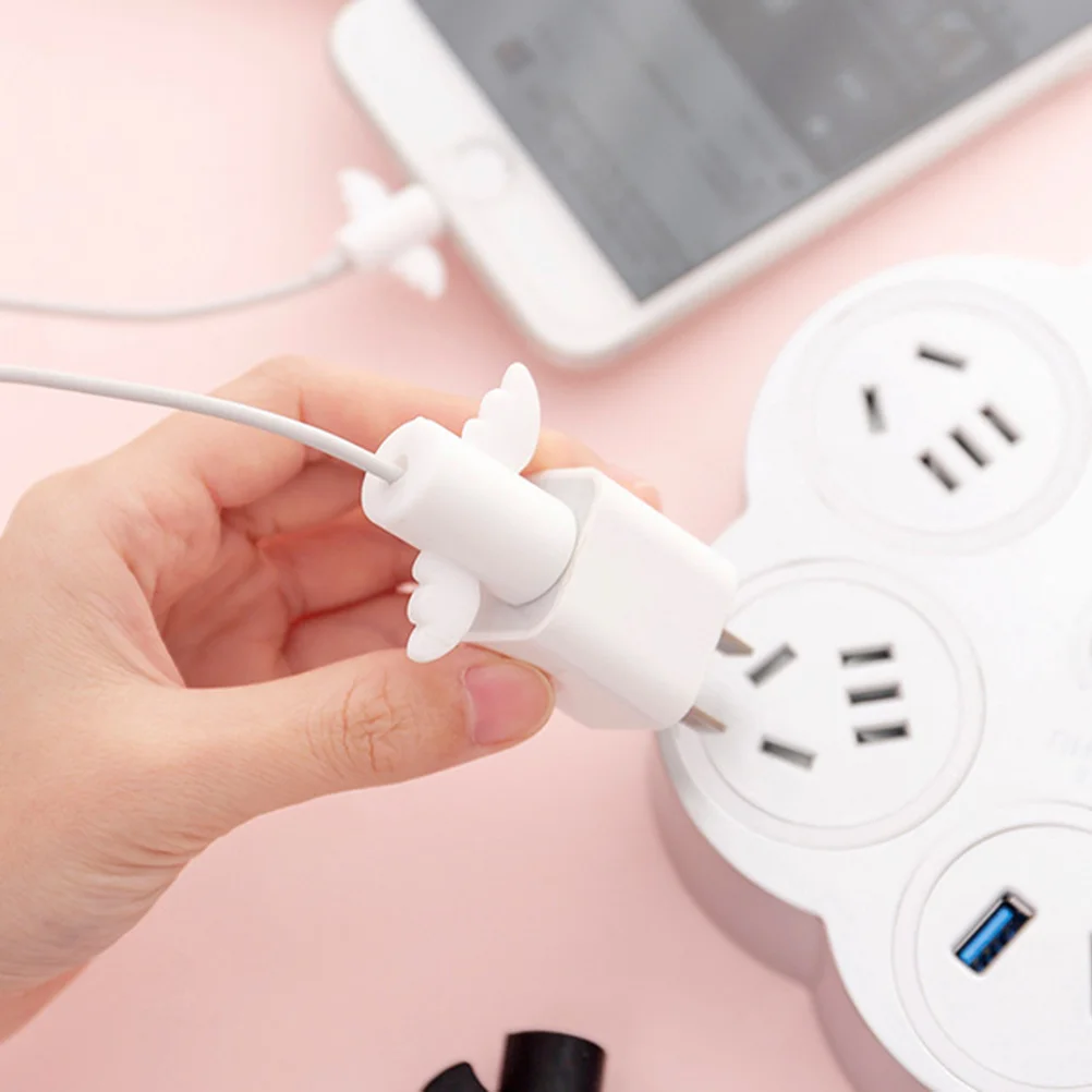 

2pcs Data Cable Protector White Cute Wing Design For Usb Charging Cord Saver Durable Cable Protector Daily Use Accessory