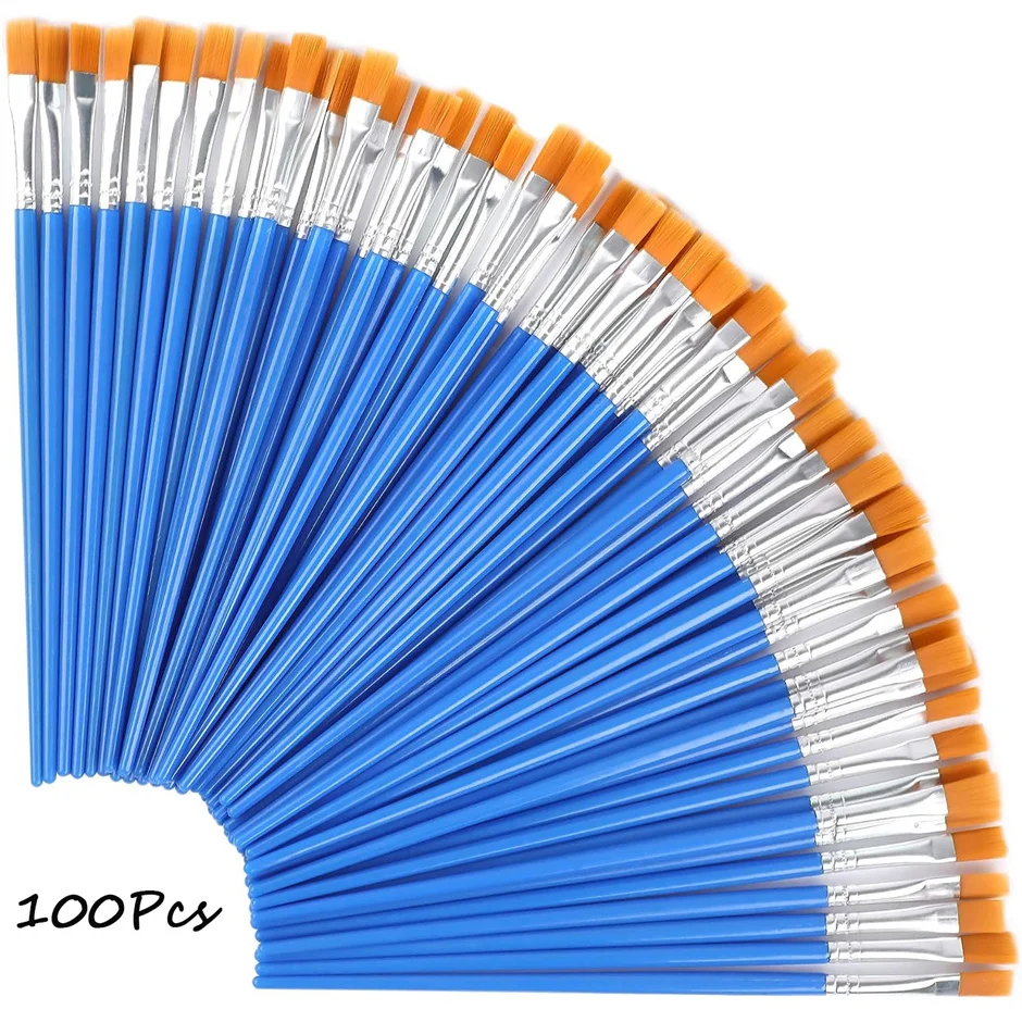 

100pcs Paint Brushes Set for Kids Acrylic with Flat Round Pointed Paint Brushes Craft Watercolor Oil Painting Brushes