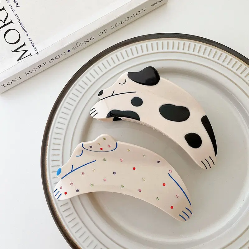 ภาษาฝรั่งเศสคำสี Rhinestone สุนัขน่ารักกิ๊บติดผมเด็กสัตว์น่ารักคลิปผมพลาสติก Shark Hairpin อินเทรนด์อุปกรณ์เสริมสำหรับหญิงสาว