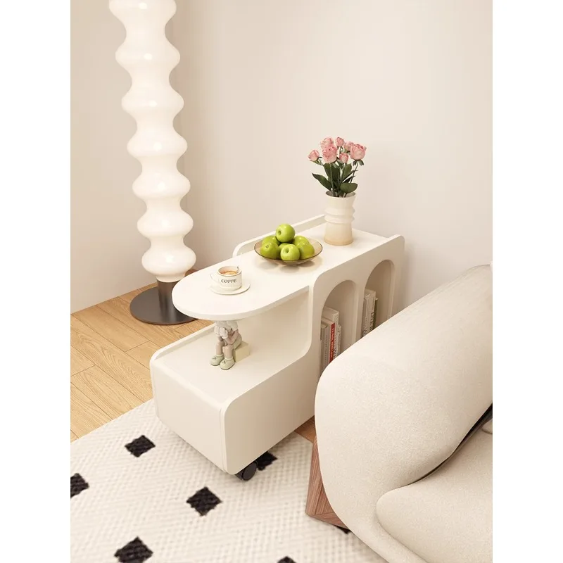 Mobile Cream Side Table with High-End Design - Adds Convenience and Style to Your Space