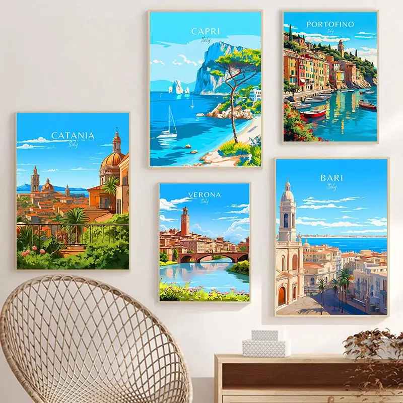 

Colorful Fantasy Landscape Poster Canvas Painting Wall Art Modern Italy City Travel Posters Pictures for Living Room Home Decor
