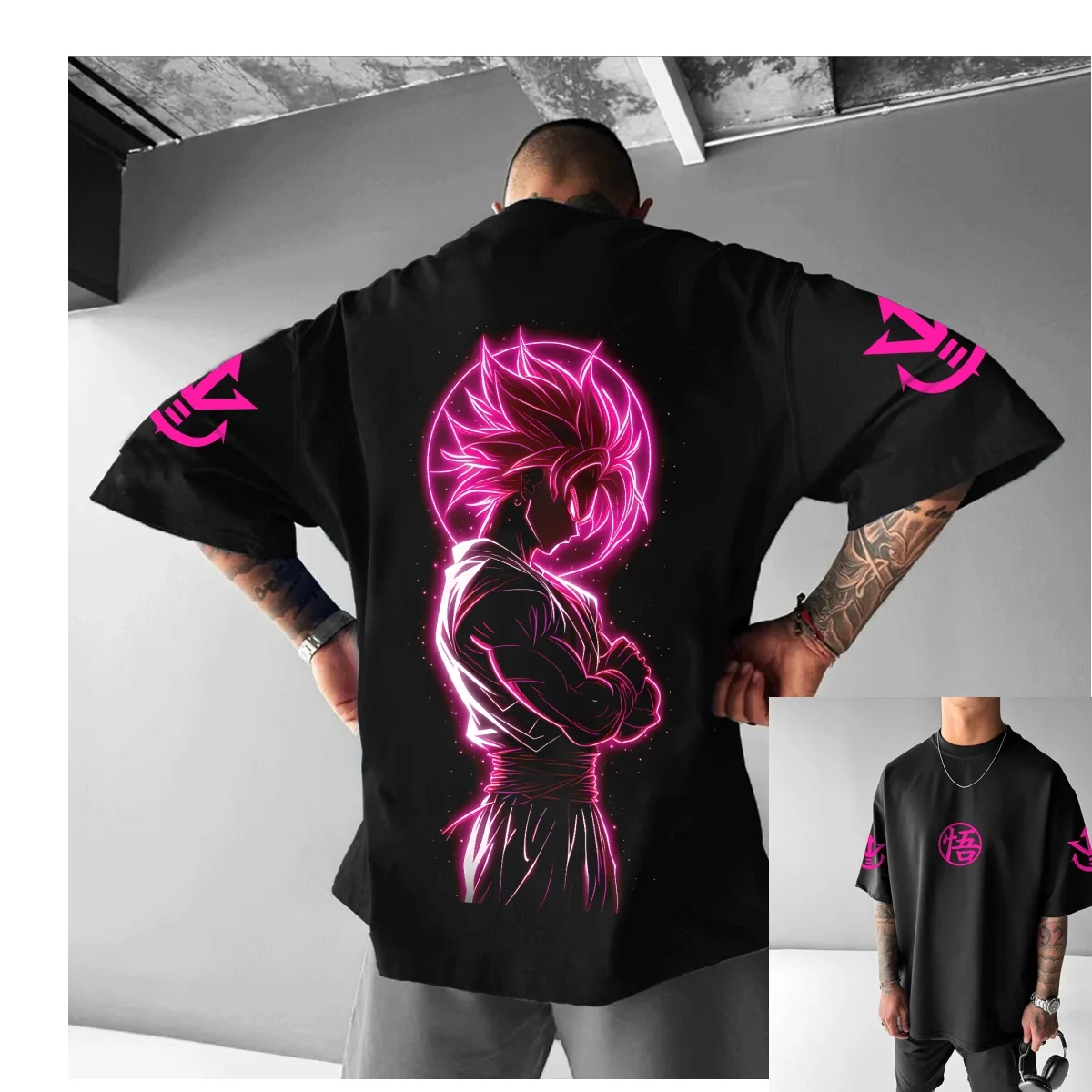 

Street Trend Y2K Anime Dragon Ball Wukong Purple Neon Fitness Training Casual T-Shirt Men and Women Luxury Kids Brand Top