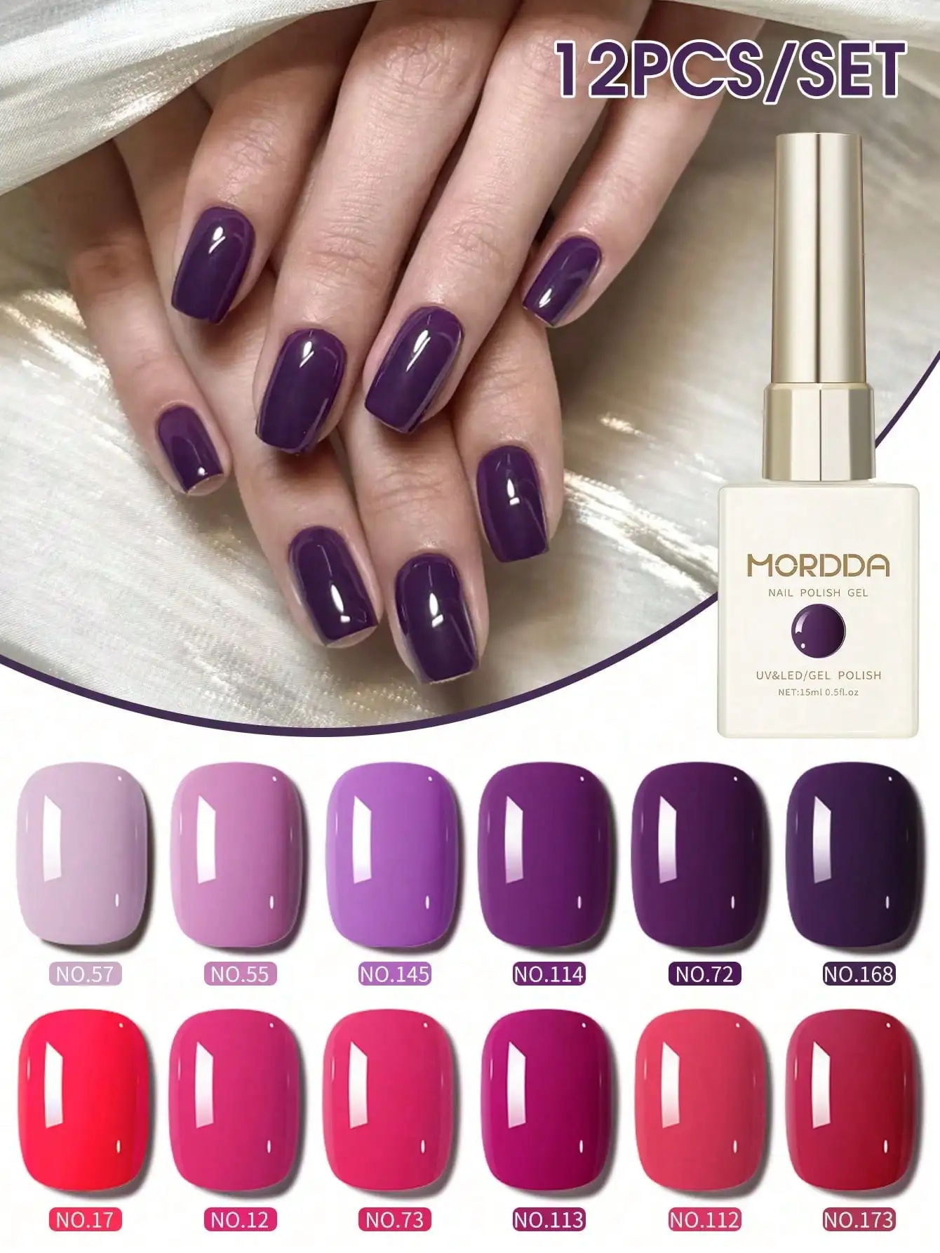

MORDDA 12pcs 15ml Gel Nail Polish Set,High Gloss Shine, Long-Lasting UV LED Soak Off Gel, Eco-Friendly Non-Alcohol Formula