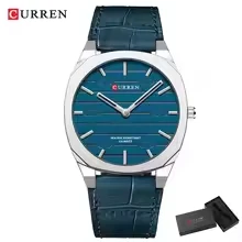 CURREN 8480 Men's Minimal Quartz Watch Without Seconds Hand, Fashion Slim Lightweight Genuine Leather Strap Wristwatches