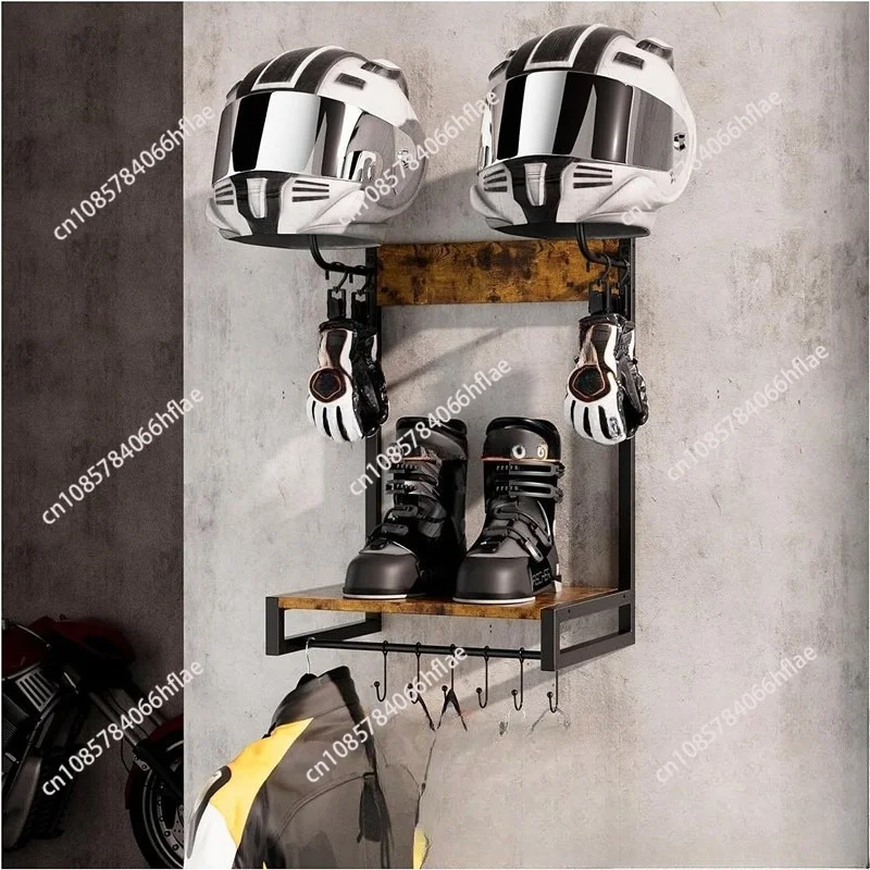 Wall Mount Motorcycle Helmet Rack Multi-Purpose Hanger for Helmet & Leather Jacket Storage