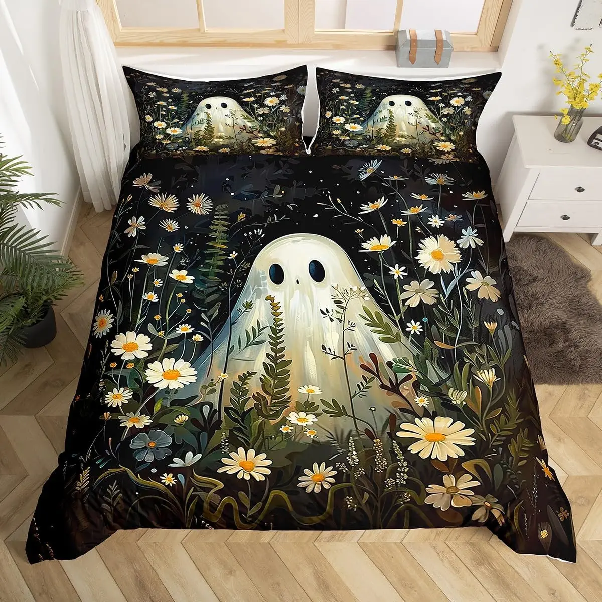 Halloween-Bettwäsche-Set, 3D-gedruckt, Anime-Geist, Bettbezug-Set, Kissenbezug, hautfreundlich, Einzelbett, Doppelbett, King-Size-Größe für Kinder, Halloween – Detail 8