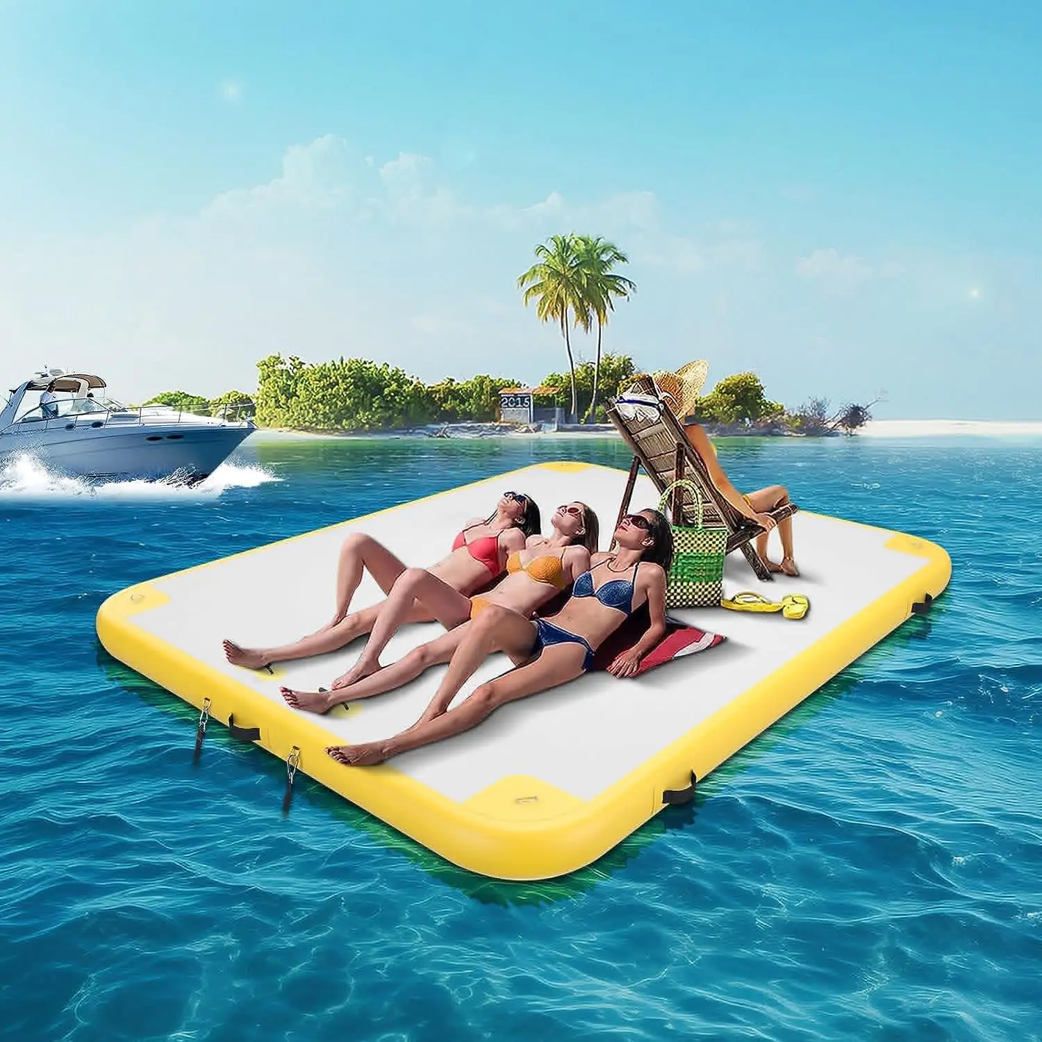 for Lake Pool Beach Ocean 2x2m Inflatable Floating Dock Platform Inflatable Raft Water Pad Multi-Person Air Floating Islands Mat