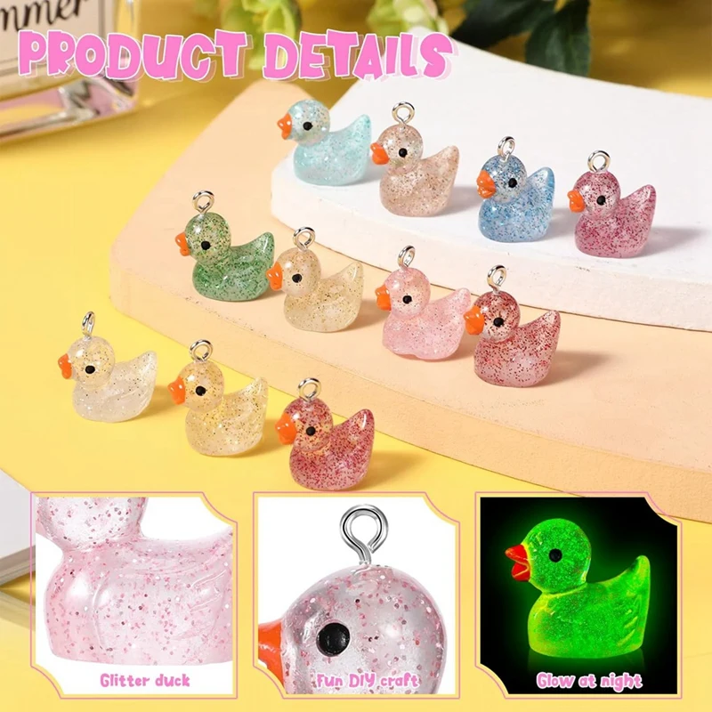 Luminous Mini Resin Duck Charms Little Ducks Glow In The Dark Beads Miniature Ducks DIY Chain Pendant Ornament 200PCS Durable