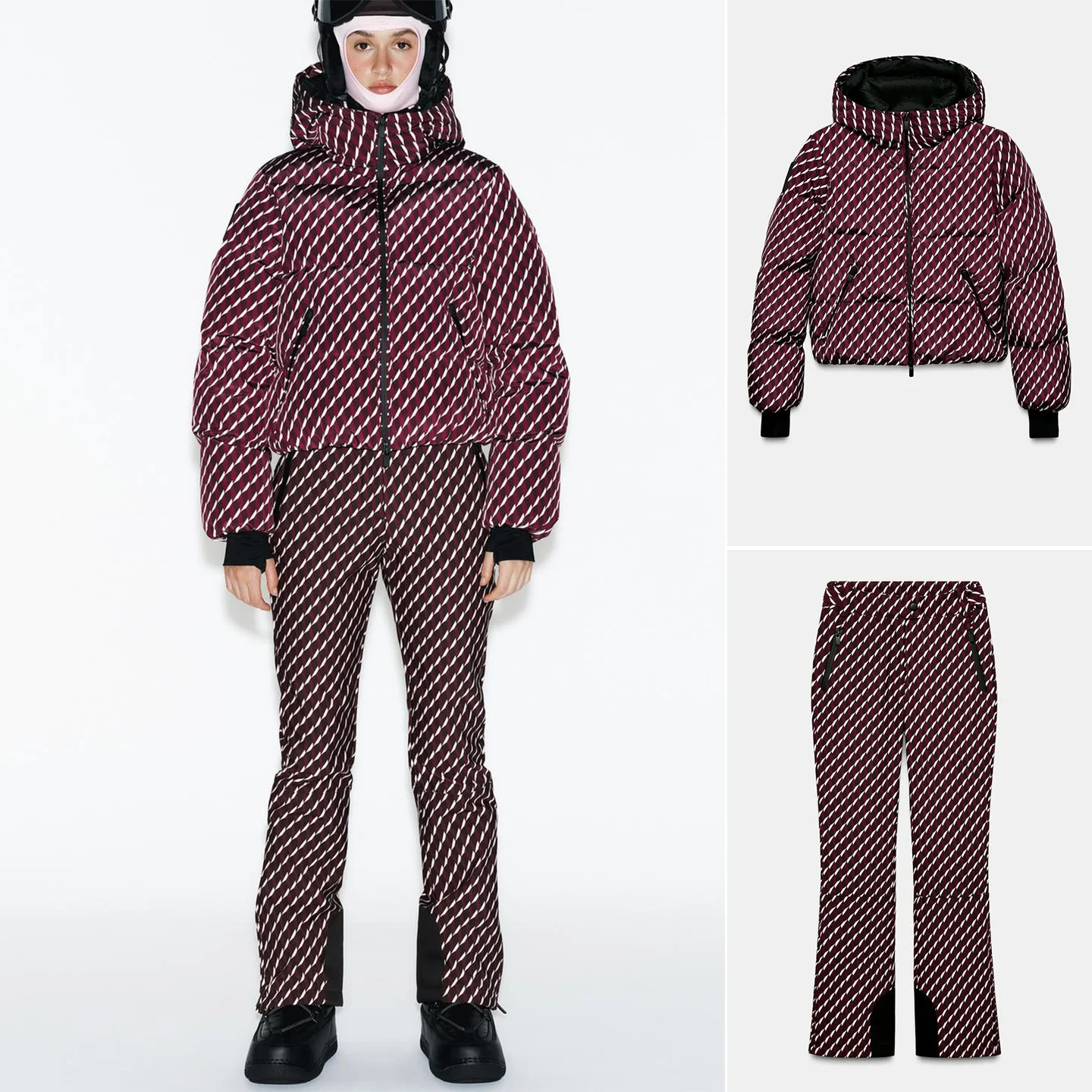 

Zipper Long Sve Hooded down Jaet High Waist Bell Bot Pants Faionable Winter Outfit for Women Casual Sle Two Piece...