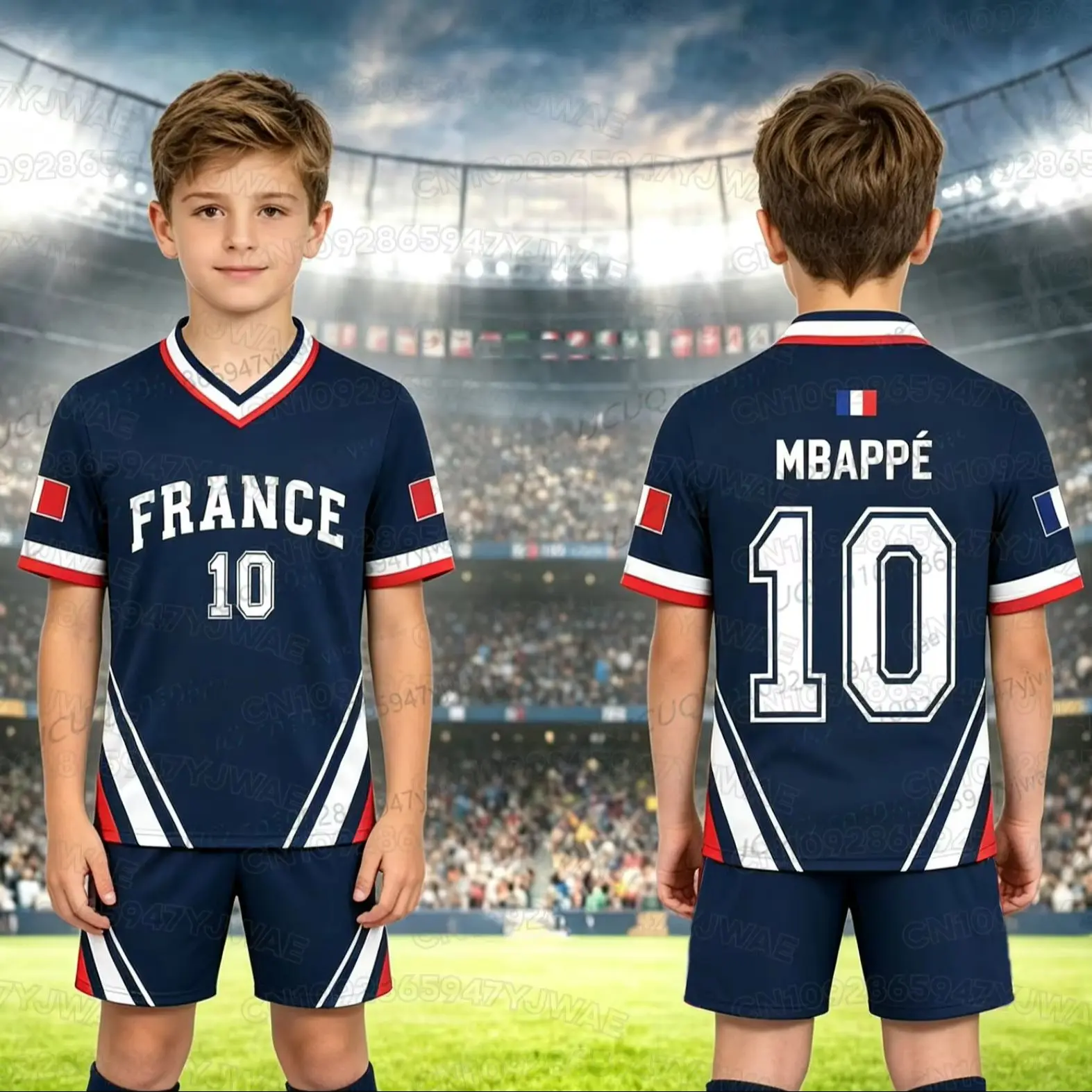 2026 Spezial Nr. 10 Mbappé Fußballtrikot-Shorts-Set für Damen und Herren, Frankreich-Flagge, Fan-Shirt und Shorts, Sommer-Kinder-2-Teiler-Set – Detail 7