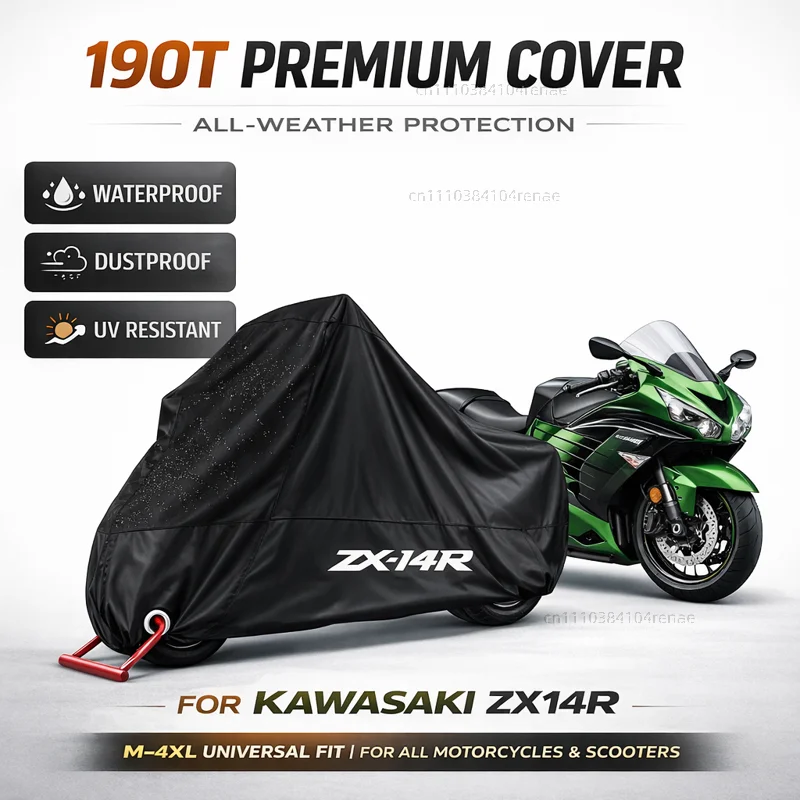 

Чехол для мотоцикла Kawasaki ZX14R ZX 14R ZX14 R ZX 14 R 2006-2017 190T, водонепроницаемый, пылезащитный, с защитой от ультрафиолета, всесезонный