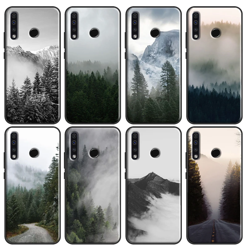 Black White Mountain Forest Peak Mist Cover For Huawei Honor 10 Lite 9 20 10i 8X 9X 10X Lite 8A 9A 8S 9S 4C 6C 7C 7A Pro Cover