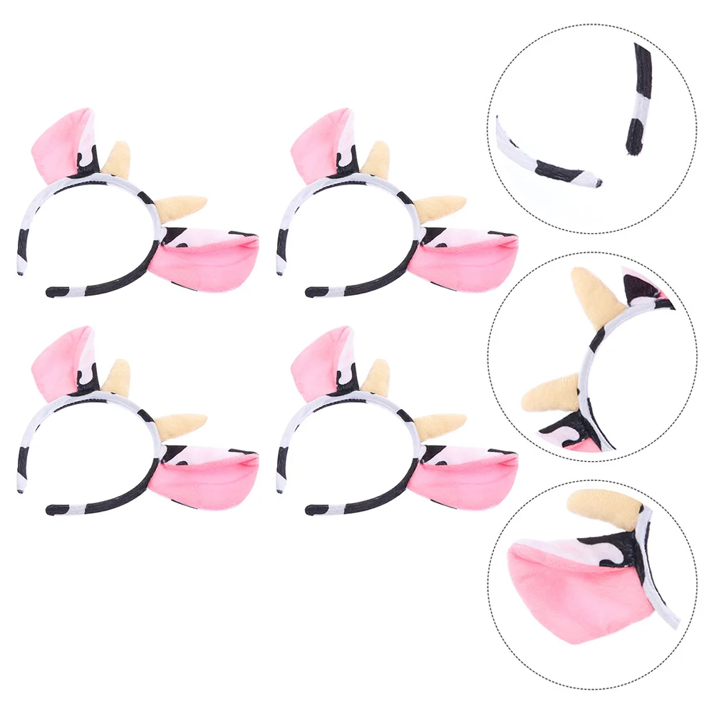 4 Pcs Animal Headband Lovely Cartoon Bathroom Decorations Printing Animals Cow Shaped Party Hair Cloth Hoop for Kids Baby Girl