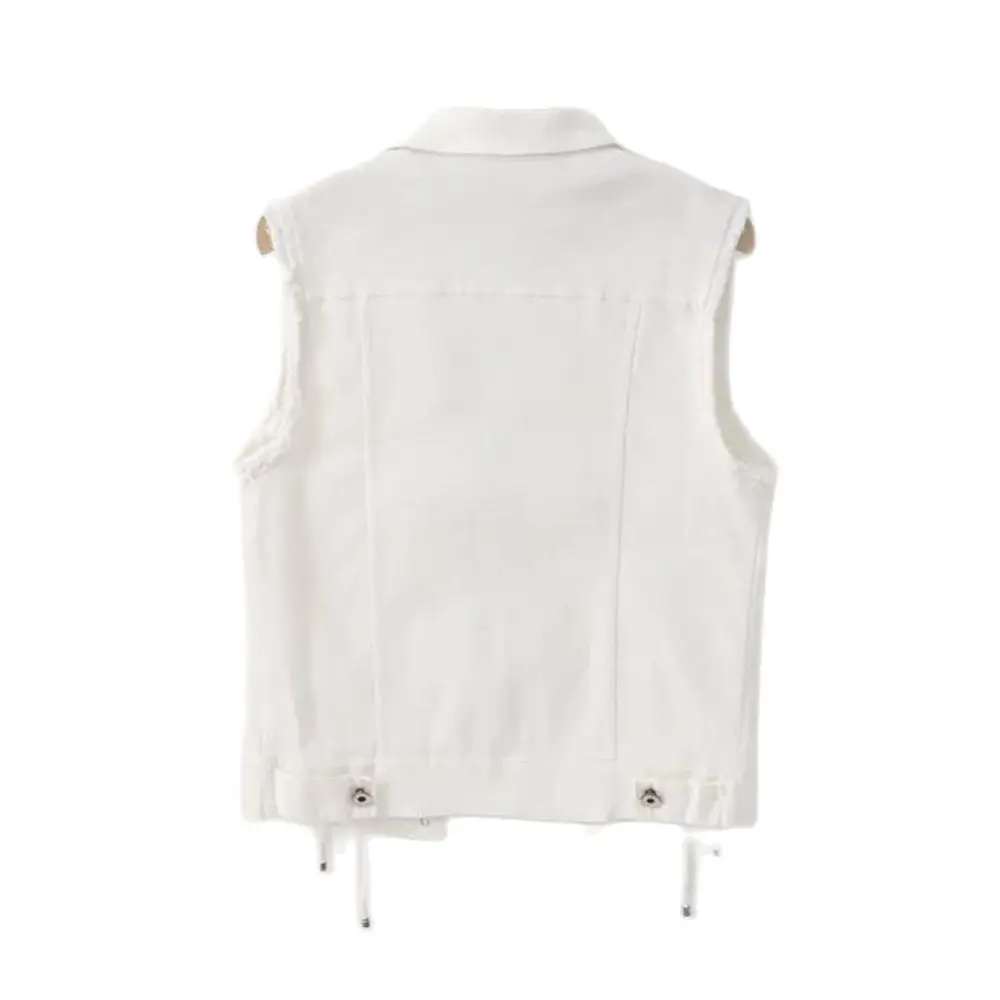 Women's Sleeveless Wild Tops Short Jacket Jean Waistcoat White Black Female Fashion Denim Vest Spring Autumn S-5XL