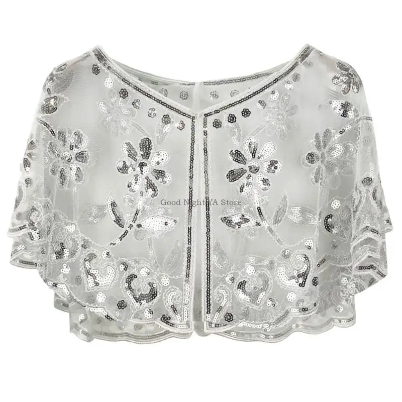 

Luxurious Glittering Shawl Wrap with Sequined Sheer Capelet For Evening Parties And Special Occasion Women Photography