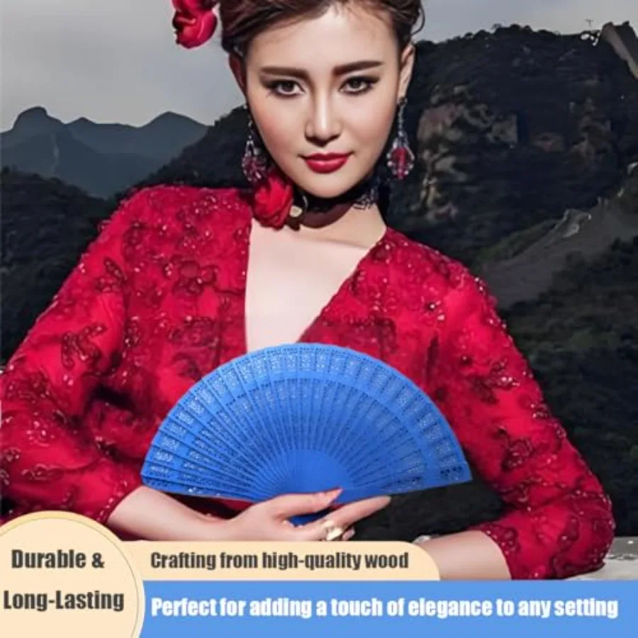 Foldable Hand Fan and Fans Handheld - 2-Pack Chinese Vintage Folding Fans with Sandalwood Scent, Hollow Carving for Wedding/Bir
