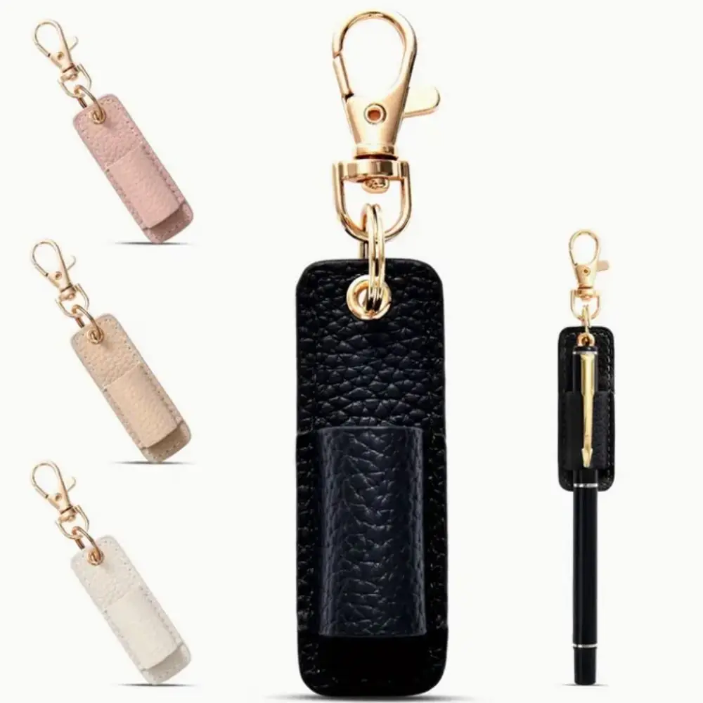 PU Necklace Pen Holders Pendants Portable Leather Pen Pouch with Keychain Pen Case Pocket Clip Office Storage Supplies