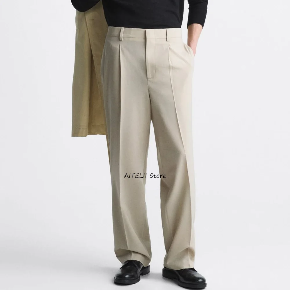 

Деловые повседневные рабочие брюки, мужские прямые брюки из полиэстера, мужские брюки, однотонные брюки, классическая одежда пошив