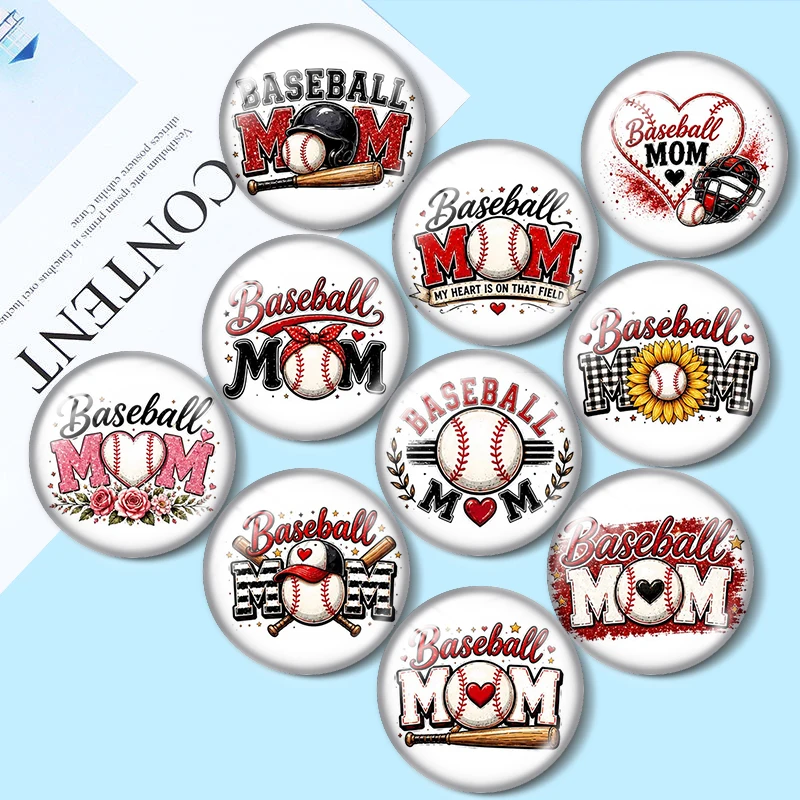 Baseball Mom  12/18/20/25mm glass cabochon  bracelet pendant rings for jewelry demo earrings back Making findings