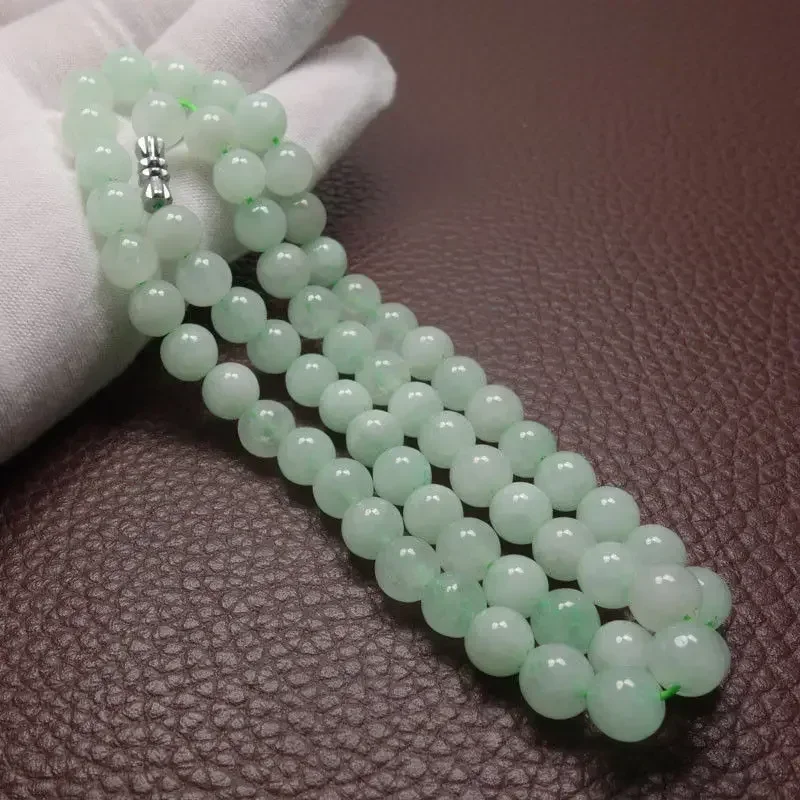 8-10mm Green a Emerald Beads Necklace Jade Jewelry Jadeite Amulet Fashion 100% Natural Charm Gifts for Women Men