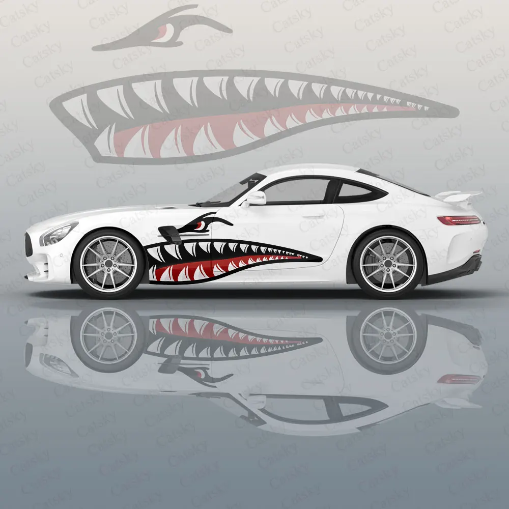 

Shark Teeth Side Car Livery, Universal Size Auto Accessories Sticker, Vinyl Large Vehicle Graphics, Car Wrap Decal Decoration