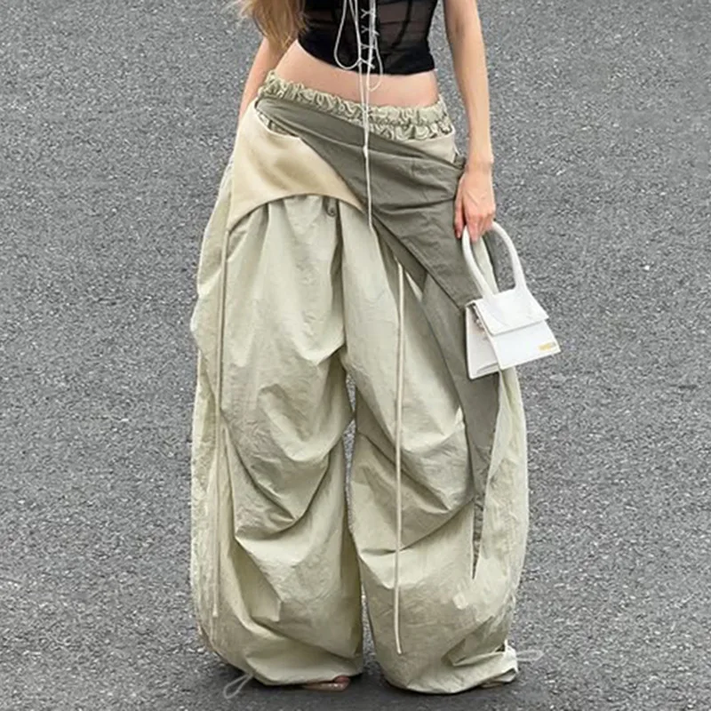 Niche-ontwerpstijl, trendy, lage taille, losse pasvorm, pittig meisje, geplooid en afslankend, tweedelige set werkkleding, casual broeken,