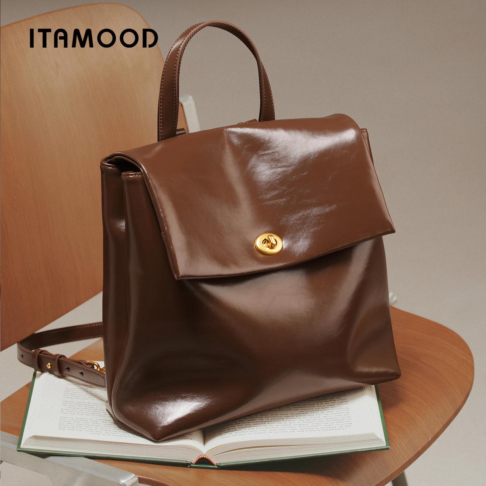 ITAMOOD Premium Large-Capacity College Travel Bag Genuine Leather Multi-Functional Backpack Vintage Luxury Women's Bag