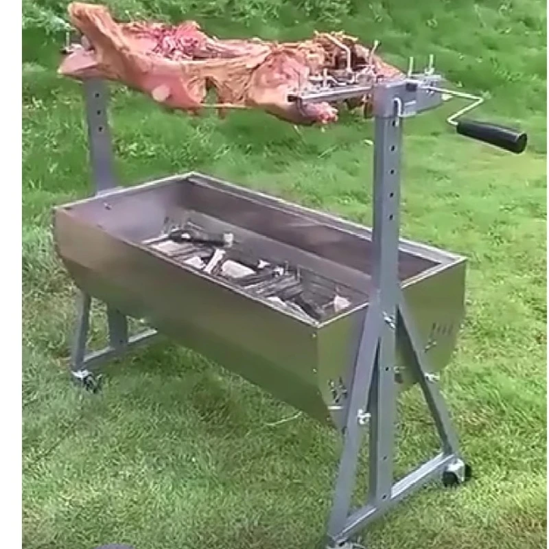 Outdoor Whole Sheep Oven Commercial Hand Rotary Grill Household Charcoal Patio Hand Rotating Suckling Pig Grill