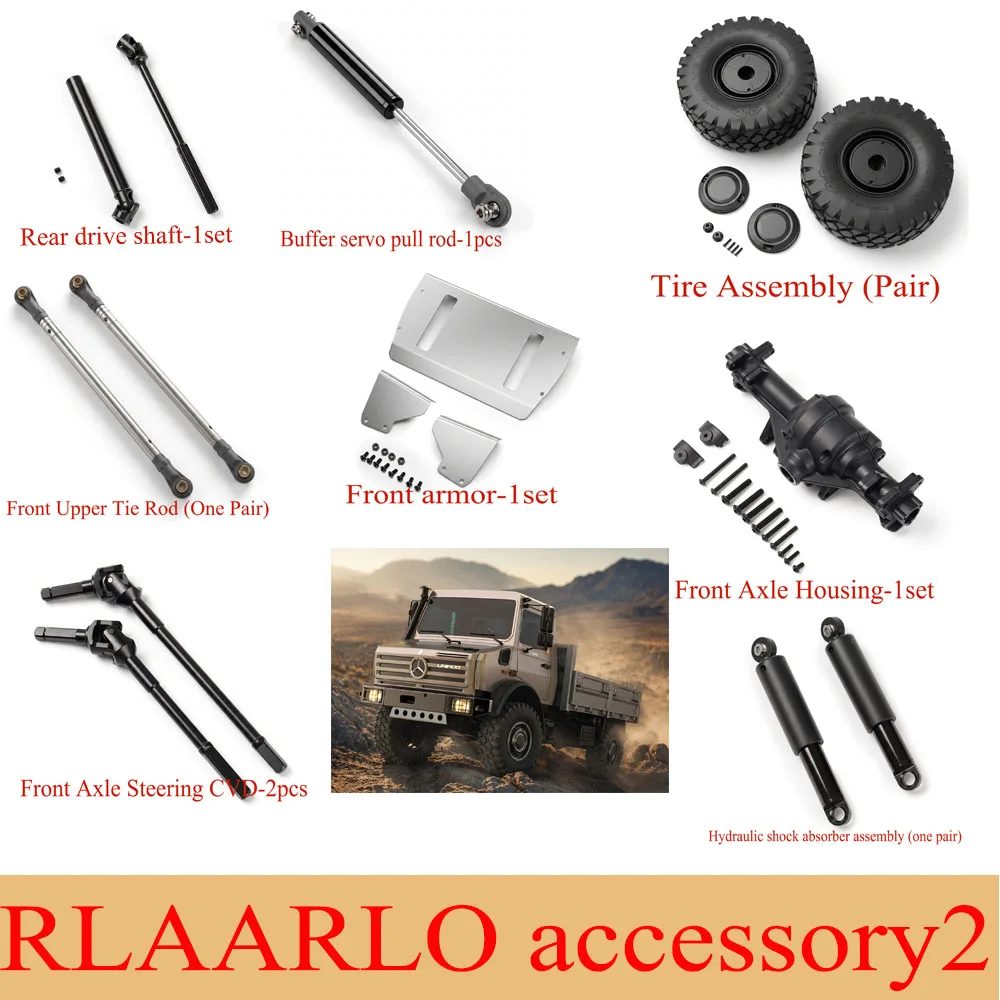Rlaarlo chassis accessories, wheel hub connectors, pull rods, CVD suspension tires, suitable for Rlaarlo Unimog model
