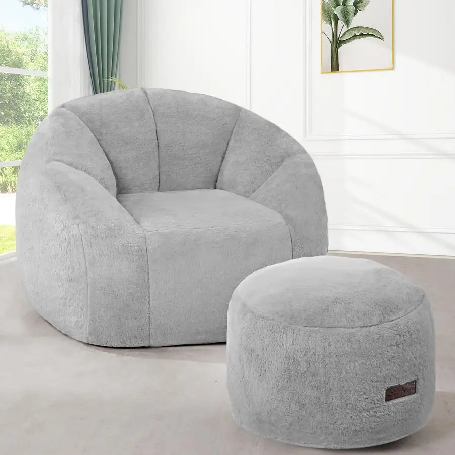 

Bean Bag Chair, Oversized ShellShaped Bean Bag Couch with Ottoman, Giant Beanbag Chair for Adults and Kids, Comfy Bean Bag Sofa