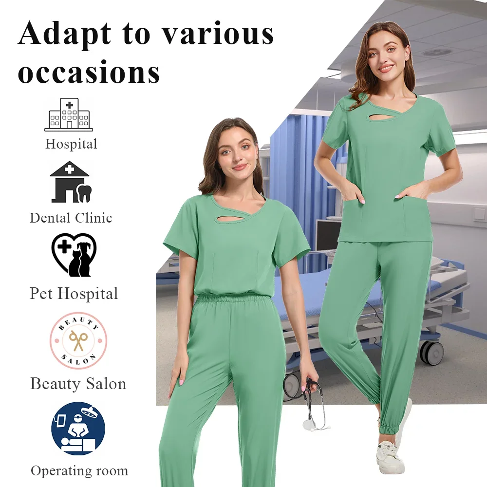 Operating Room Clinical Scrubs Set Uniforms Beautician Lab Workwear Pocket Medical Nurse Nursing Vet Work Clothes Surgical Woman