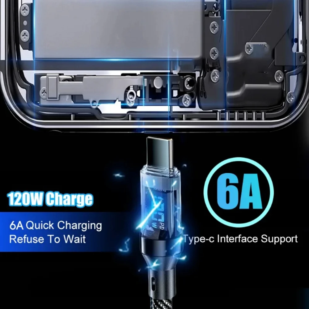 NNBILI New 120W LED Digital Display Quick Charge USB Type C Cable For Samsung Xiaomi vivo Redmi Huawei Fast Charging Data Cord image 2