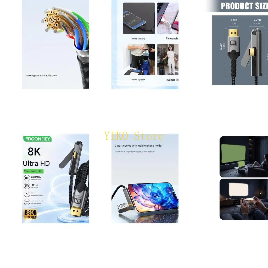 K32C USB Type C to DisplayPort Monitor Video Cable with Folding Stand for Gaming