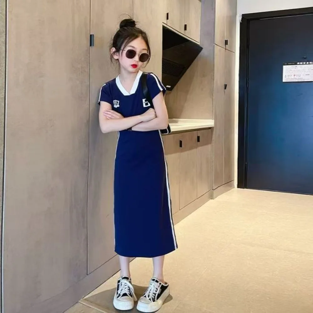 

Girls' Summer Dress 2025 New Korean Version Zhongda Children's Straight Tube Skirt Western College Style Casual Skirt