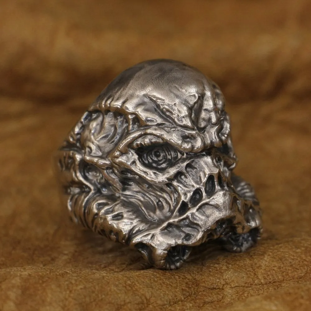 LINSION Skull White Warrior Ring 925 Sterling Silver Mens Punk Ring TA314 US Size 7~16