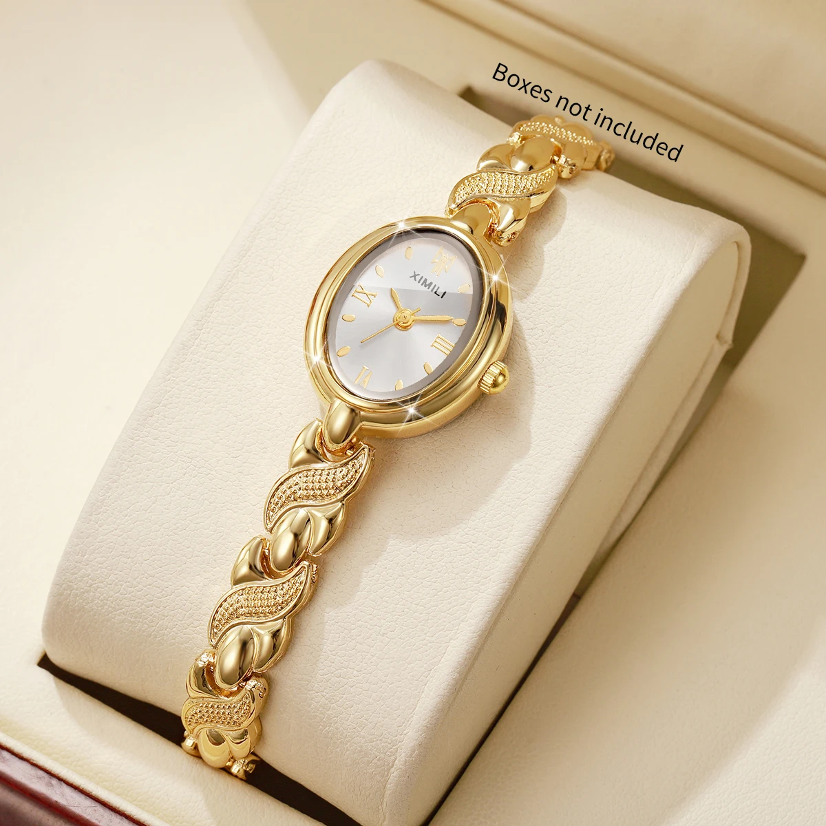 Luxury Gold Oval Women Quartz Watch Roma Dial Metal Bracelet Elegant Ladies Dress Wristwatch Clock Relogio Feminino（Without Box）