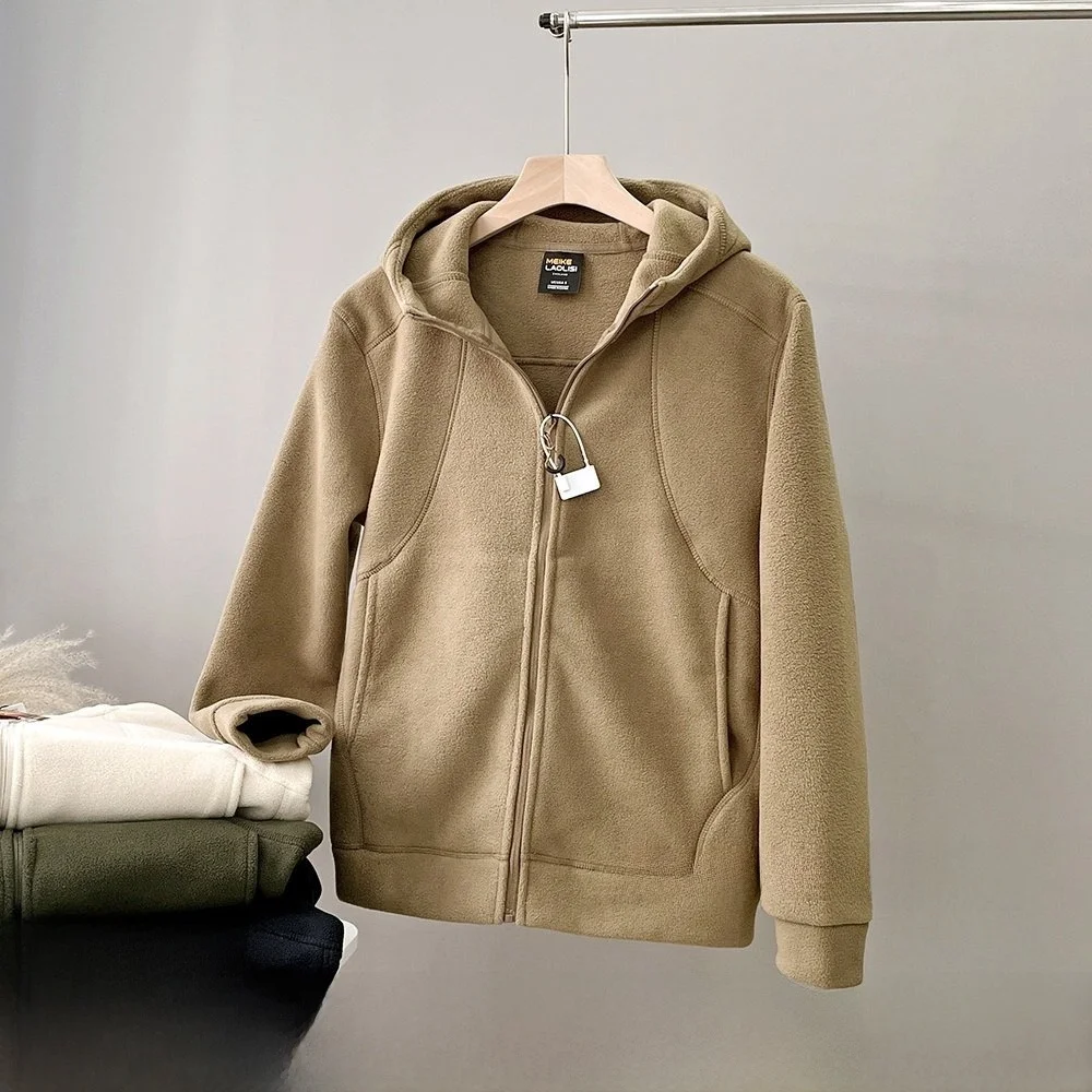 

Warm And Not Bulky Double-Sided Fce Jaet Outdoor Casual Men's Hooded Fce Coat Polyester Fiber Long Sve Zipper Closure