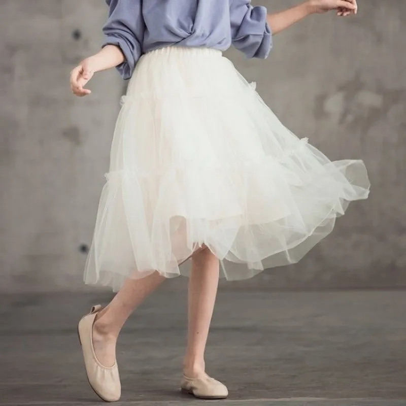 Girls Cake Skirt Spring Summer New Kids Tulle Tutu Skirt Big Children Fashion Mesh Half Skirt Children Pom Pom Skirt