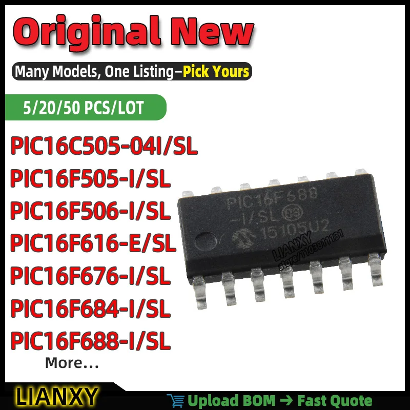 PIC16F684-I/SL PIC16F676-I/SL PIC16F505-I/SL PIC16F688-I/SL PIC16F506-I/SL PIC16C505-04I/SL PIC16F616-E/SL SOIC-14