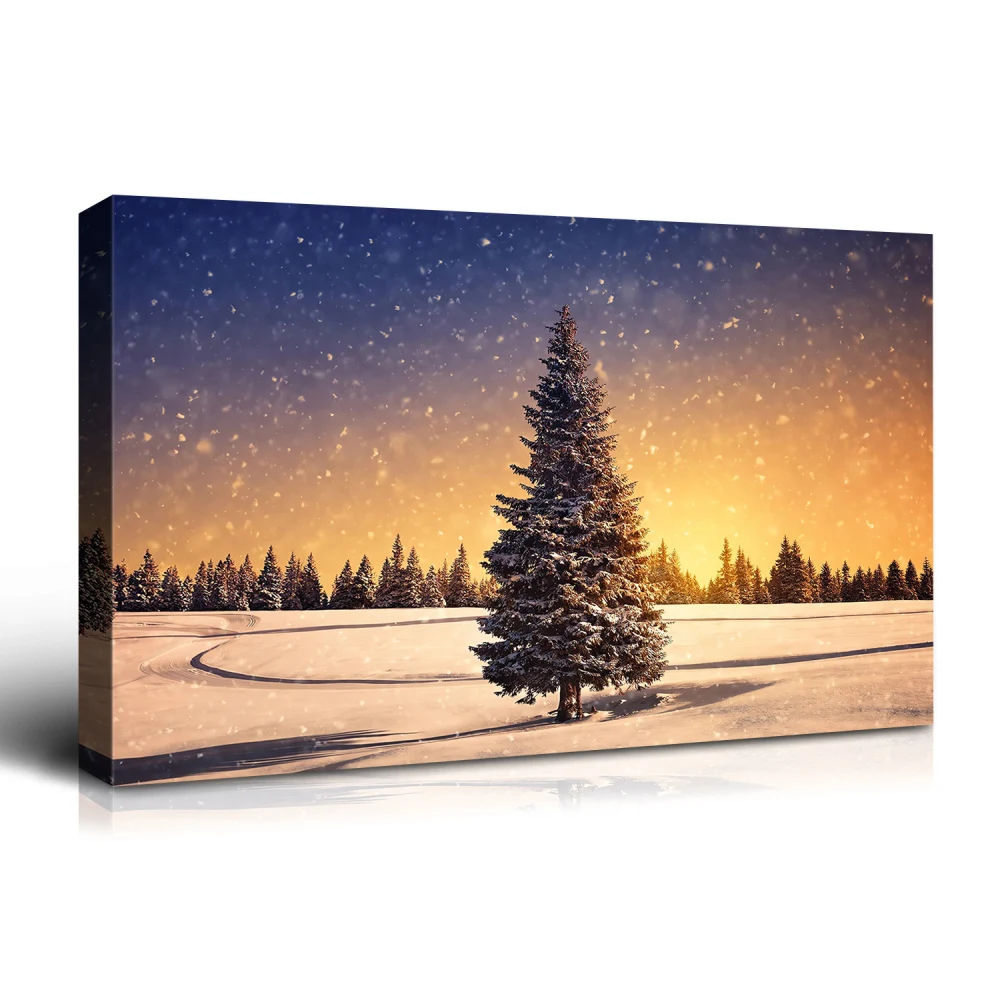 

Framed Canvas Wall Art Decor Painting for Chrismas, Bedroom Decor Chrismas Tree in Dawn Chrismas Gift Painting for Chrismas Gift