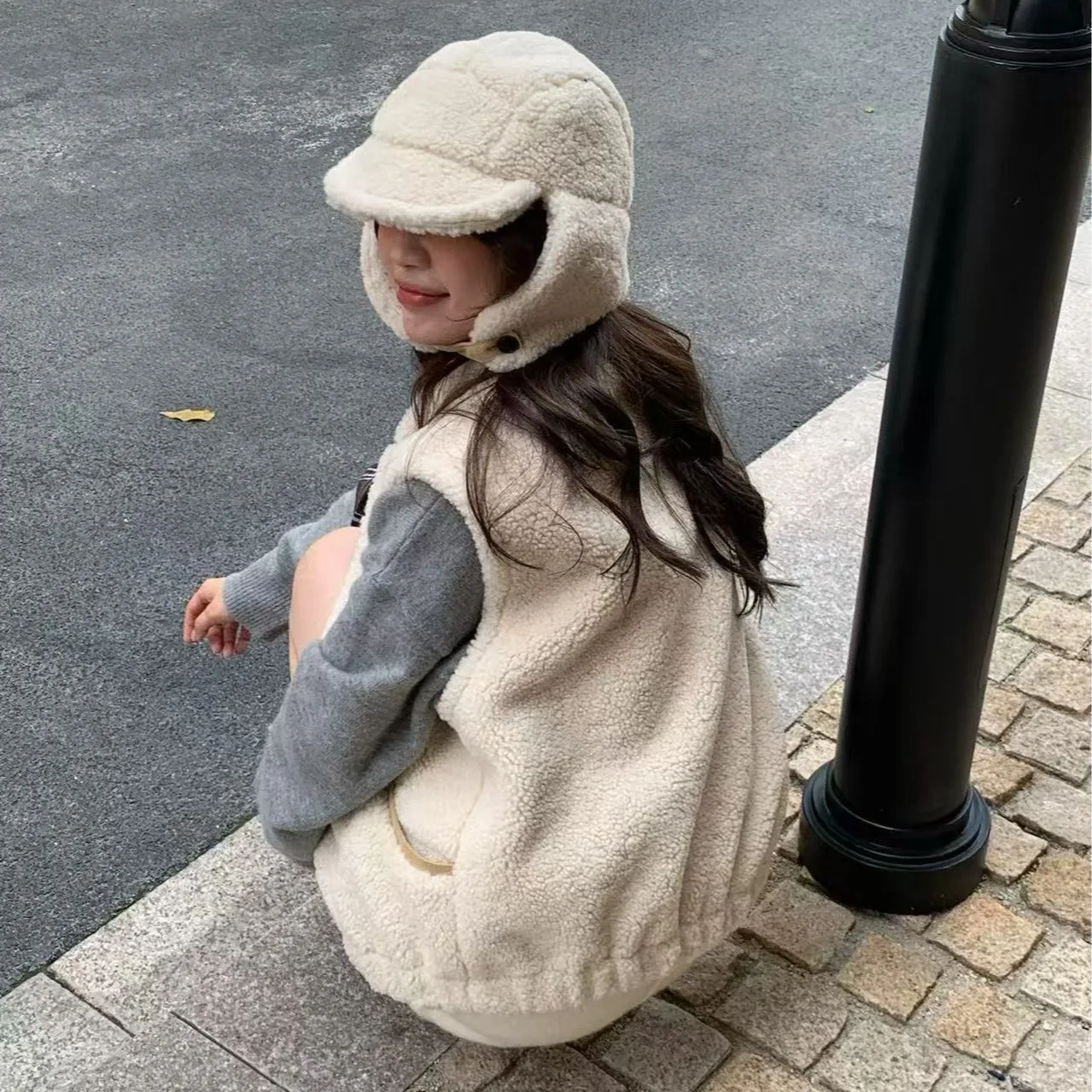 Chaleco coreano Sle Warmth lindo de piel sintética Diseño de mujer Sensation Jaet con sombrero Otoño Invierno Aosphere Intercomado Cuero A...