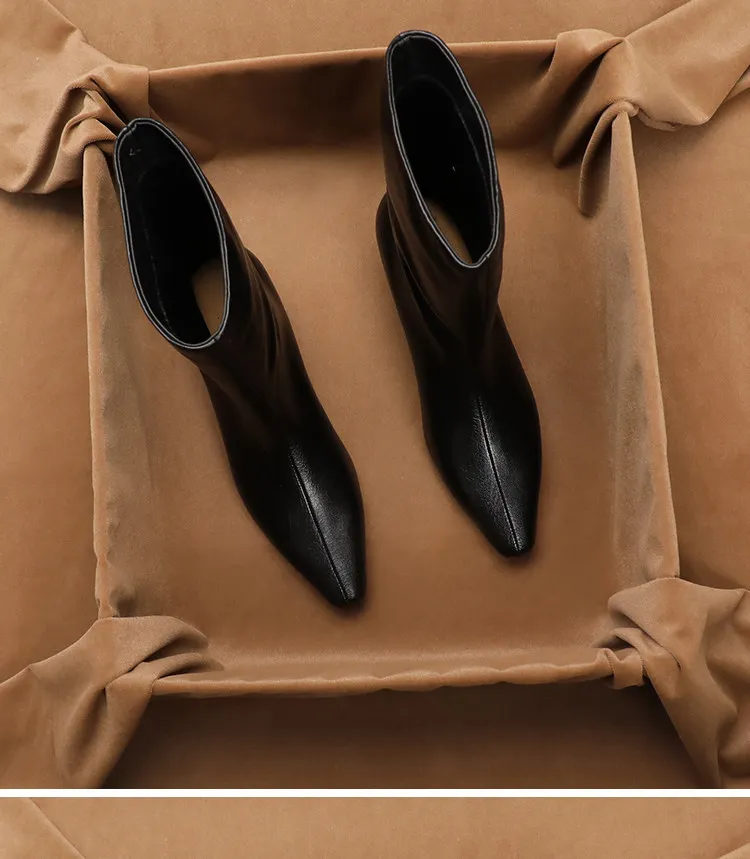 SHOEBOX Genuine Leather Slim-Fit Mid-Calf Ankle Boots for Women Fall/Winter New Arrival Plush-Lined Versatile Square-Toe