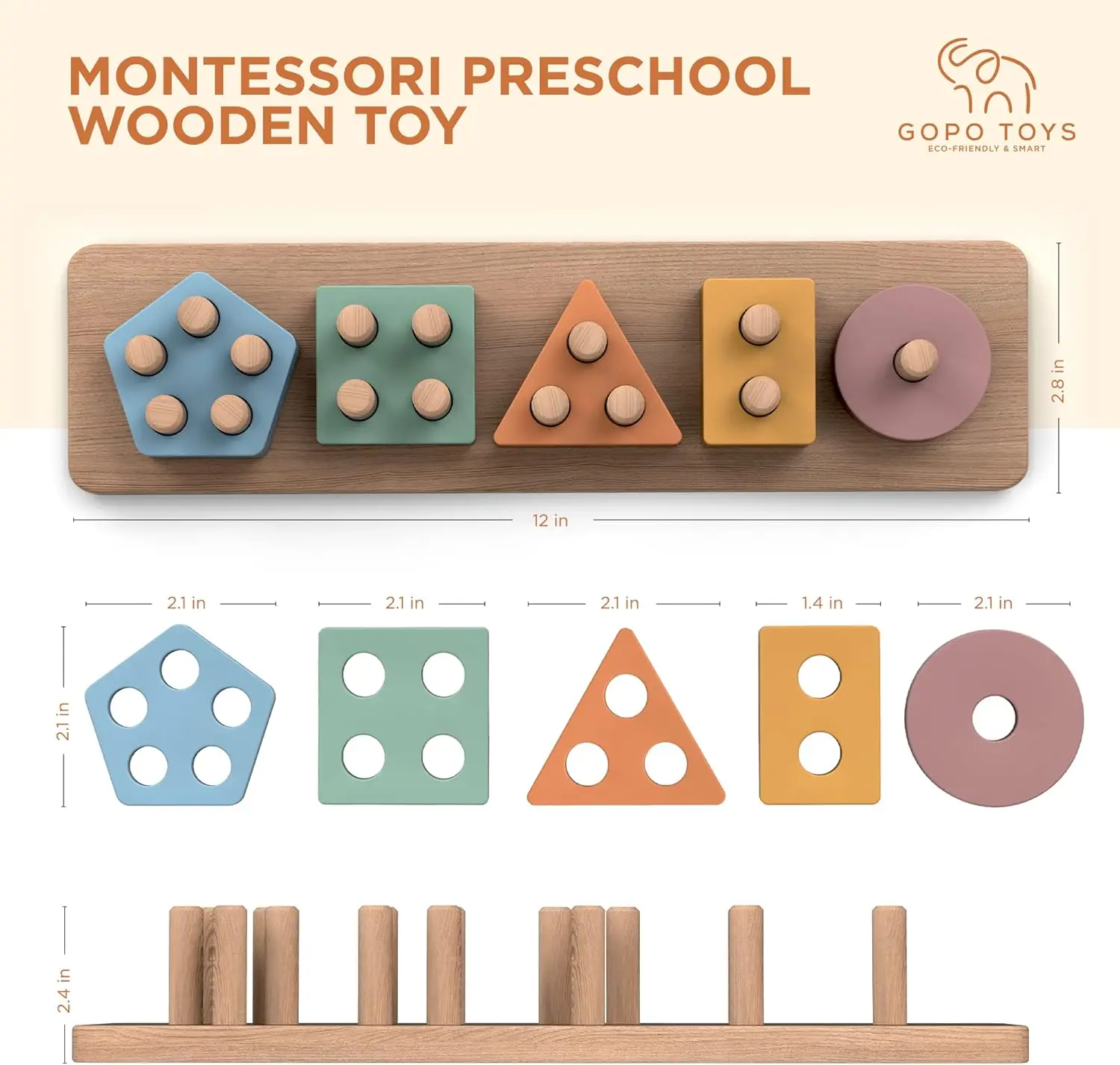 GOPO TOYS Giocattoli Montessori per 18+ Mesi - Bambini piccoli Giocattoli di Ordinamento e Impilazione in Legno per Neonati e Ragazze - Forma