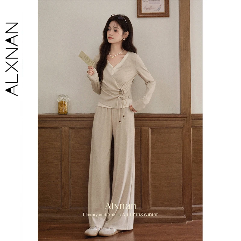 ALXNAN Plue Size Pants Casual Wide-leg High-waist Baggy Pants 2026 Spring Oatmeal Loose-fit Versatile Women's Trousers D12716