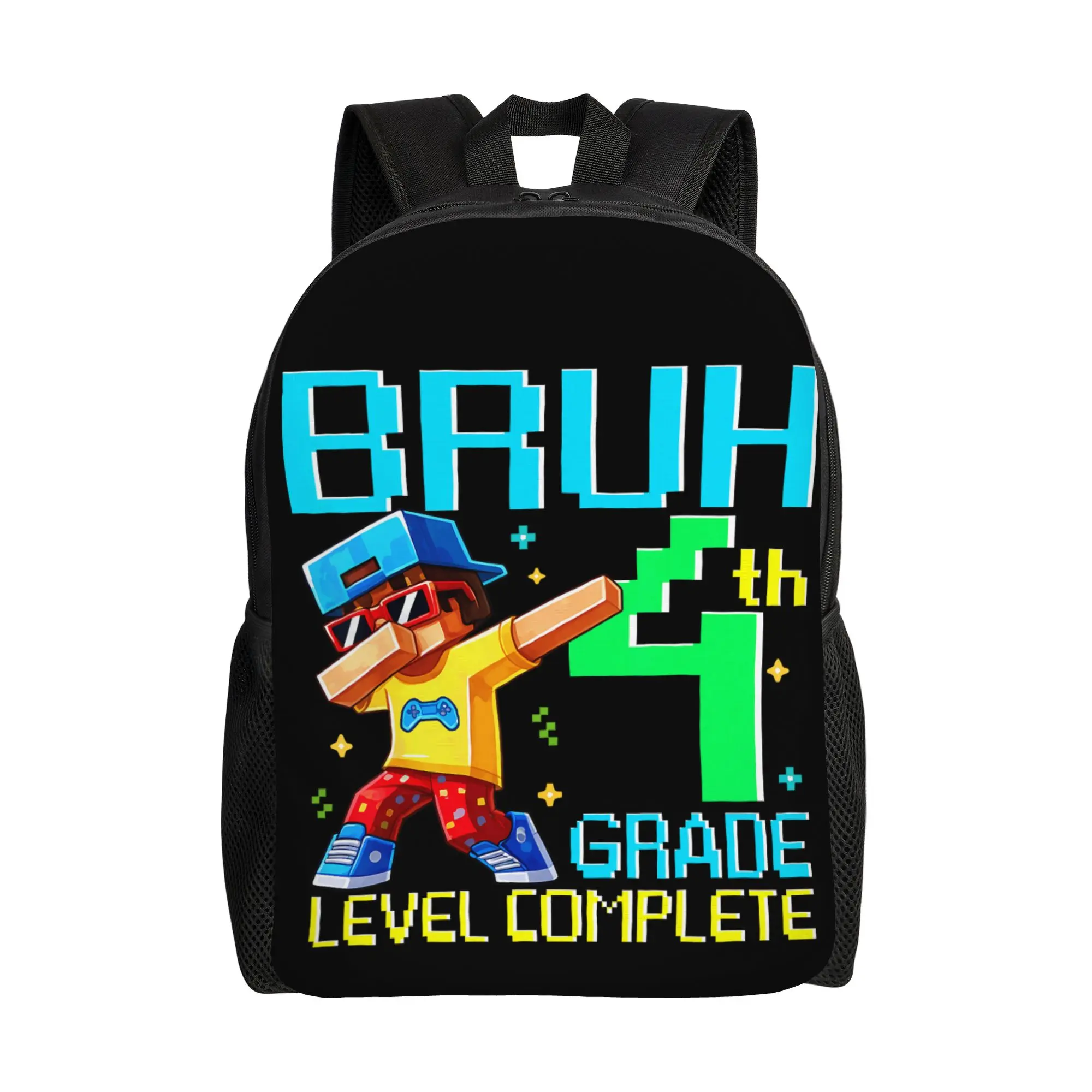 Bruh 4th Grade Level Complete First Day of School Boys Game Backpack  Fashion Backpacks Youth Travel Soft High School Bags