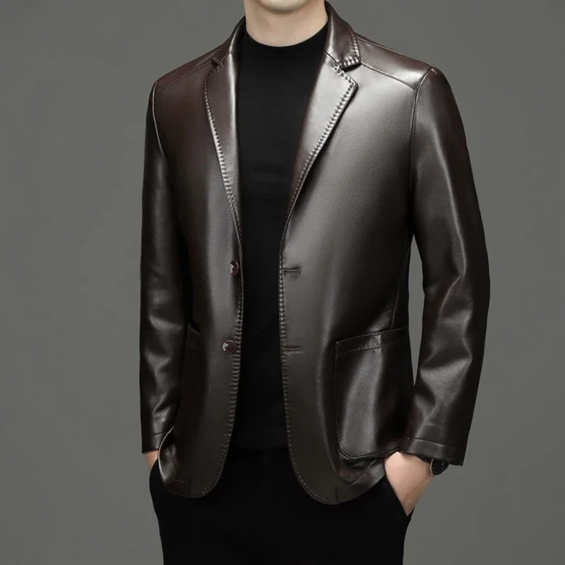 Jacket Men's Suit Leather Coat Autumn and Winter Casual Small Suit Coat Men's Leather Jacket